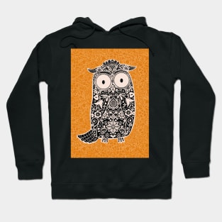 Black and White Folk Art Owl on orange floral background Hoodie